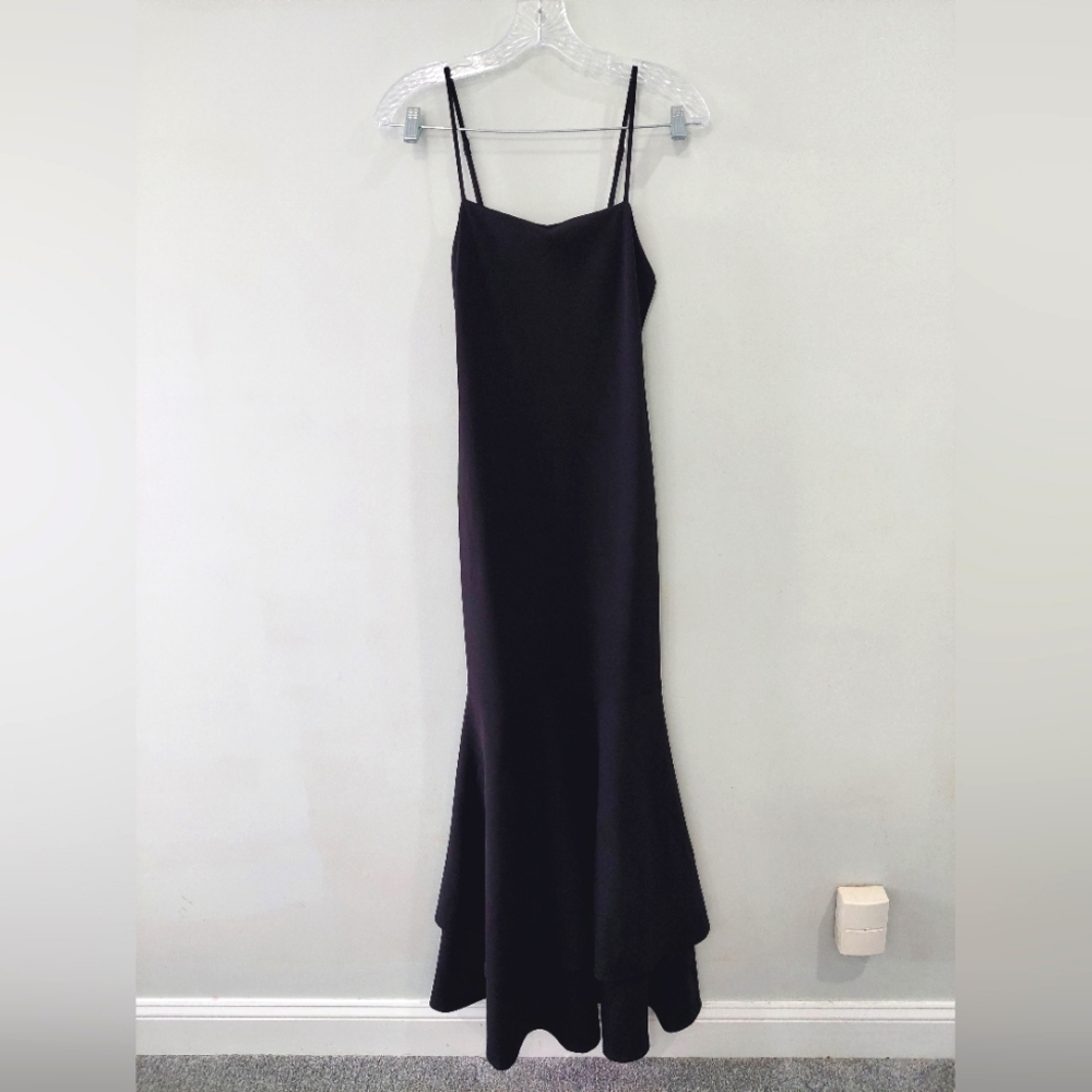 Lulus Formal Dress Small black mermaid cut flare at knee adjustable straps